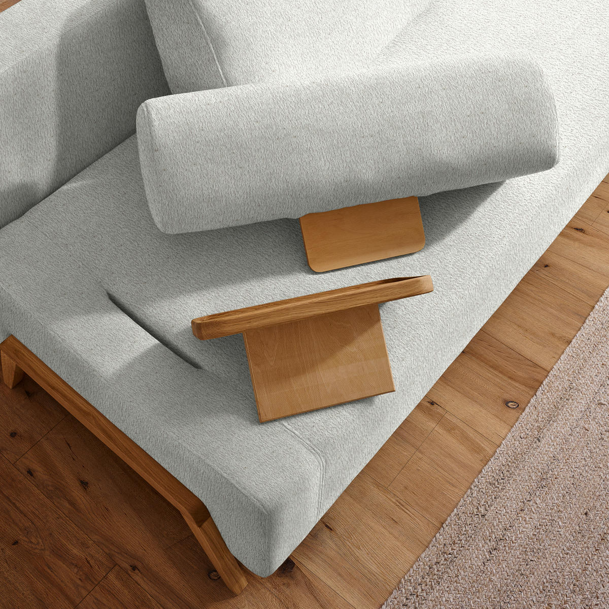 SCHLAFSOFA Teddystoff Silberfarben  - Silberfarben/Naturfarben, Design, Holz/Textil (211/88/102cm) - Niels Andersson