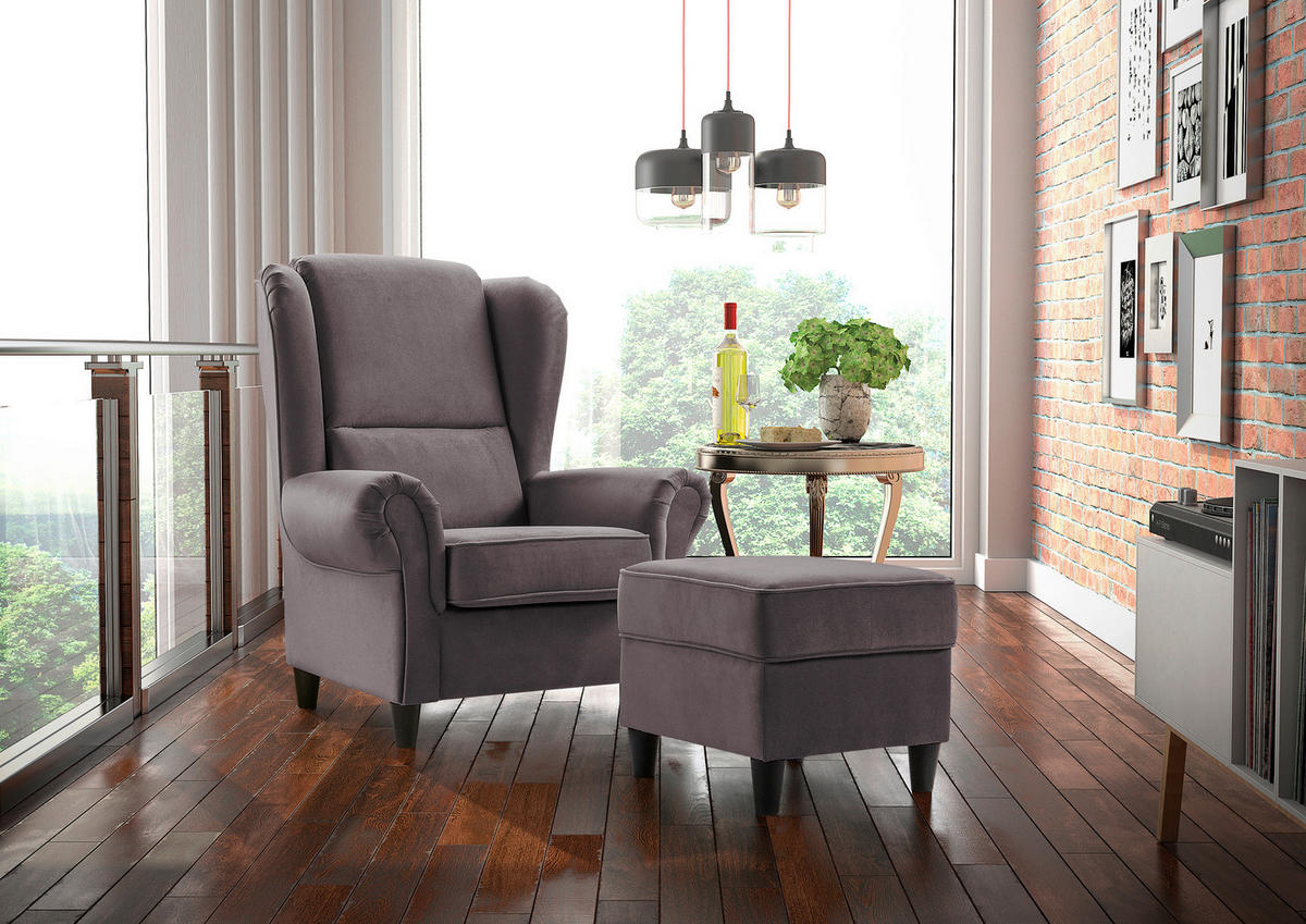 HOCKER Plüsch Dunkelgrau  - Dunkelgrau/Schwarz, Design, Holz/Textil (52/45/52cm) - MID.YOU