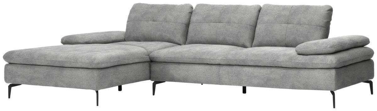 ECKSOFA in Velours Hellgrau  - Hellgrau/Schwarz, Design, Textil/Metall (179/301cm) - Chilliano