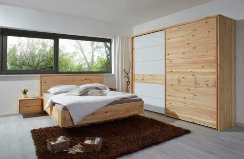 SCHWEBETÜRENSCHRANK  in Weiß, Zirbelkieferfarben  - Zirbelkieferfarben/Weiß, Natur, Glas/Holz (250/225/65cm) - Valnatura