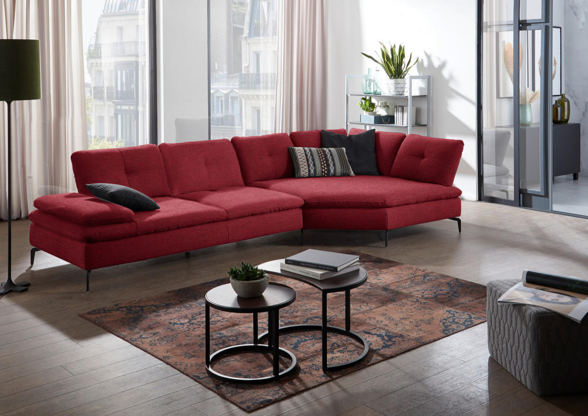 ECKSOFA in Flachgewebe Bordeaux  344/157 cm  - Bordeaux/Schwarz, Design, Textil/Metall (344/157cm) - Chilliano