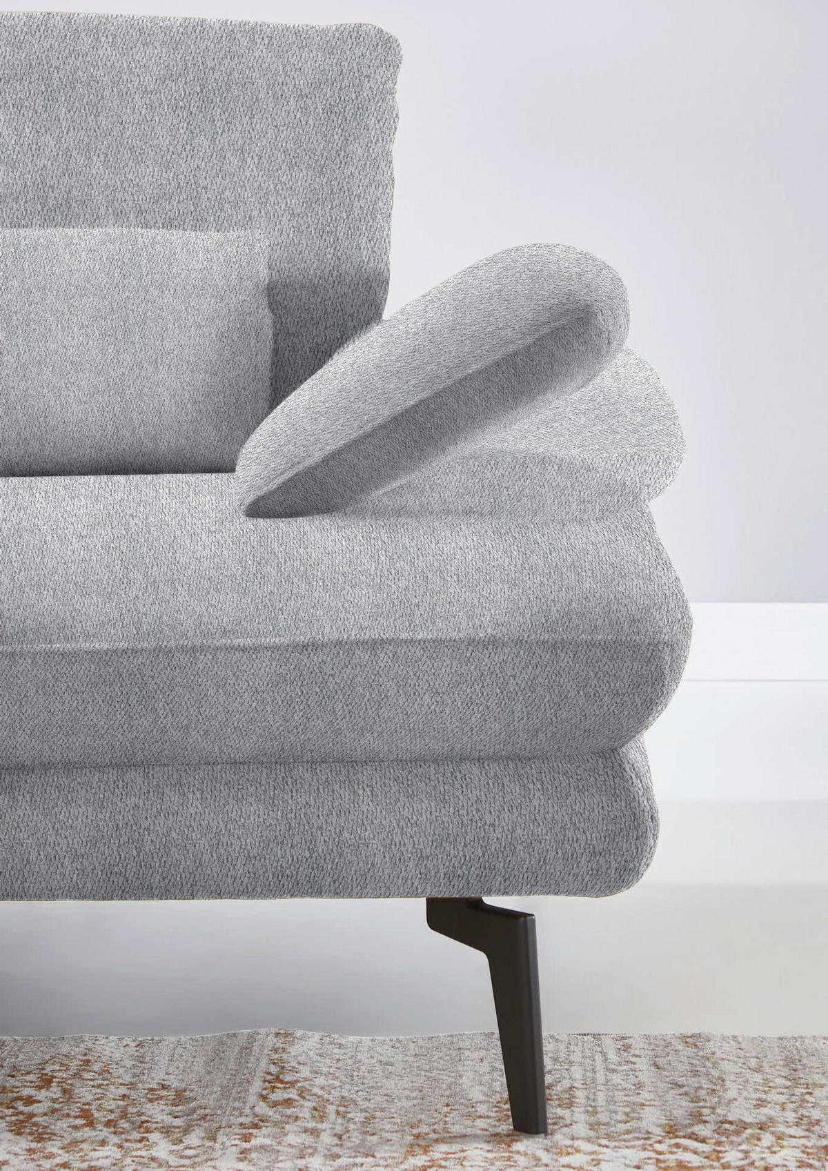 ECKSOFA in Chenille Hellgrau  180/310 cm  - Hellgrau/Schwarz, Design, Textil/Metall (180/310cm) - Dieter Knoll