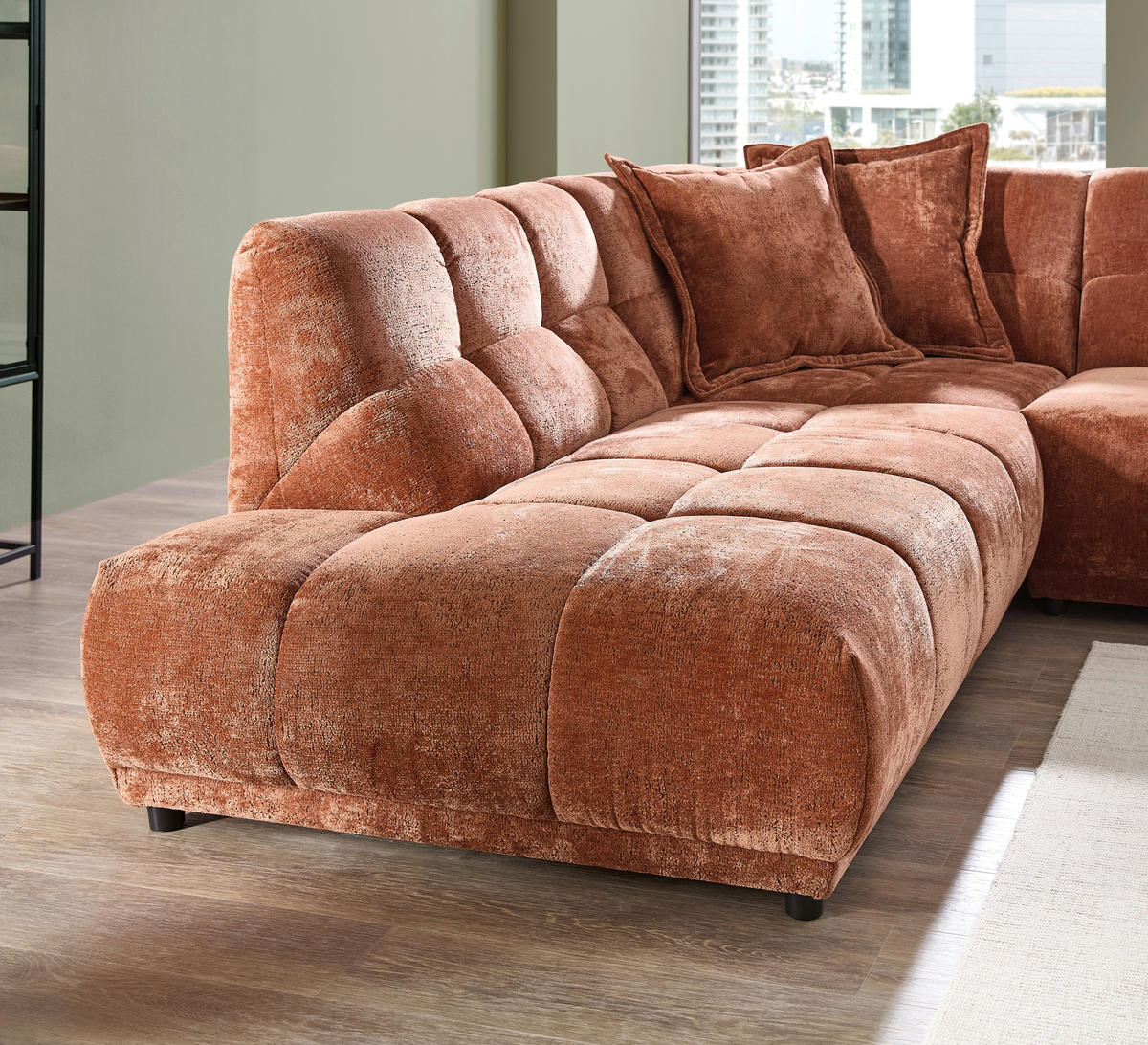 ECKSOFA ITALIA in Chenille Rostfarben  250/284 cm  - Rostfarben/Schwarz, MODERN, Kunststoff/Textil (250/284cm) - Livetastic