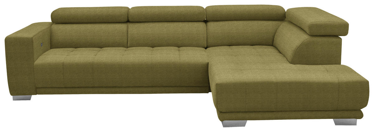 ECKSOFA in Mikrofaser Grün  - Chromfarben/Grün, Design, Textil/Metall (301/207cm) - Xora
