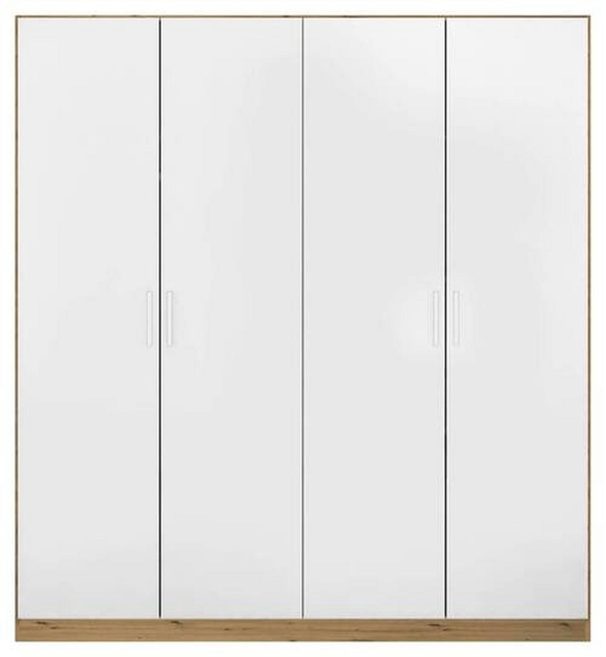 DREHTÜRENSCHRANK 181/197/54 cm 4-türig Eiche Artisan, Weiß Hochglanz  - Chromfarben/Weiß Hochglanz, MODERN, Holzwerkstoff/Kunststoff (181/197/54cm) - Rauch Möbel