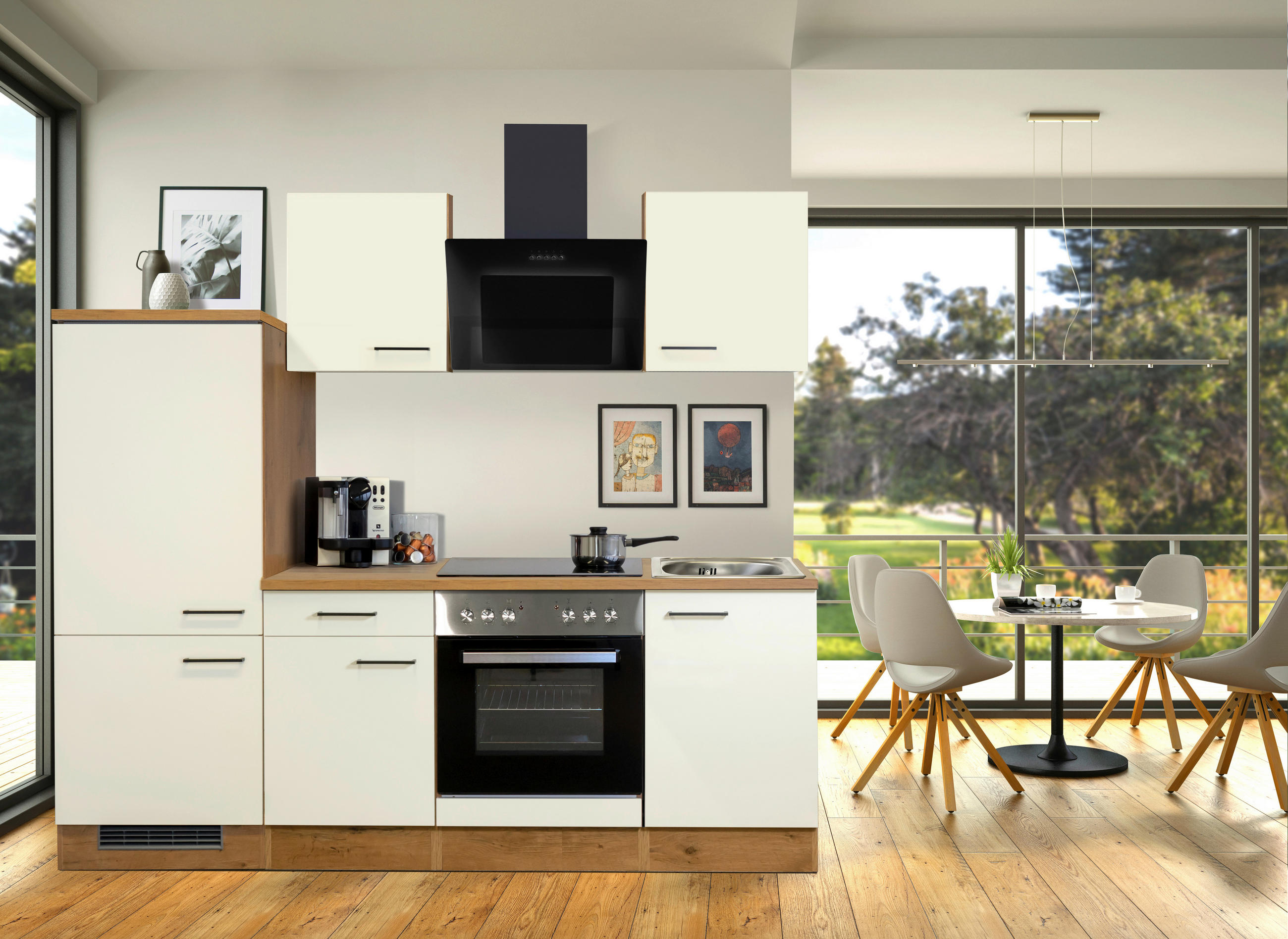 KÜCHENBLOCK 220 cm   in Eichefarben, Magnolie  - Eichefarben/Magnolie, MODERN, Holzwerkstoff/Metall (220cm) - FlexWell