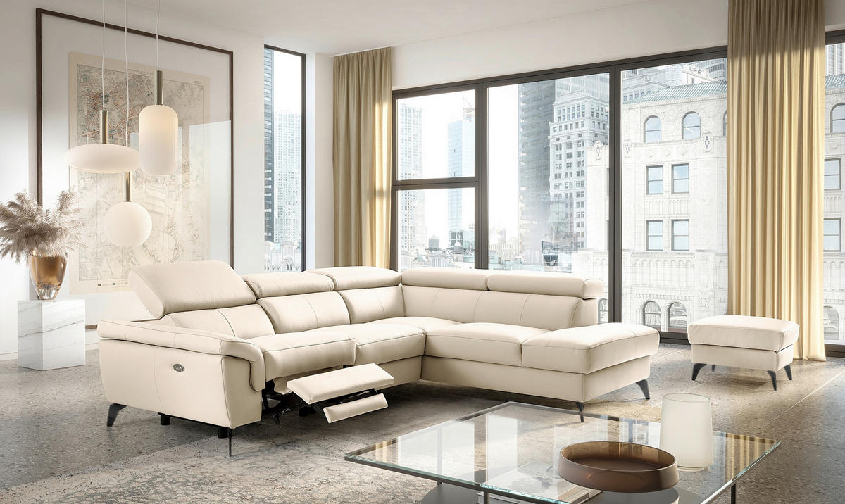 ECKSOFA SONO in Lederlook Echtleder Grau Bettkasten, Armteilverstellung, Kopfteilverstellung  265/210 cm  - Schwarz/Grau, Design, Leder/Textil (265/210cm) - Livetastic