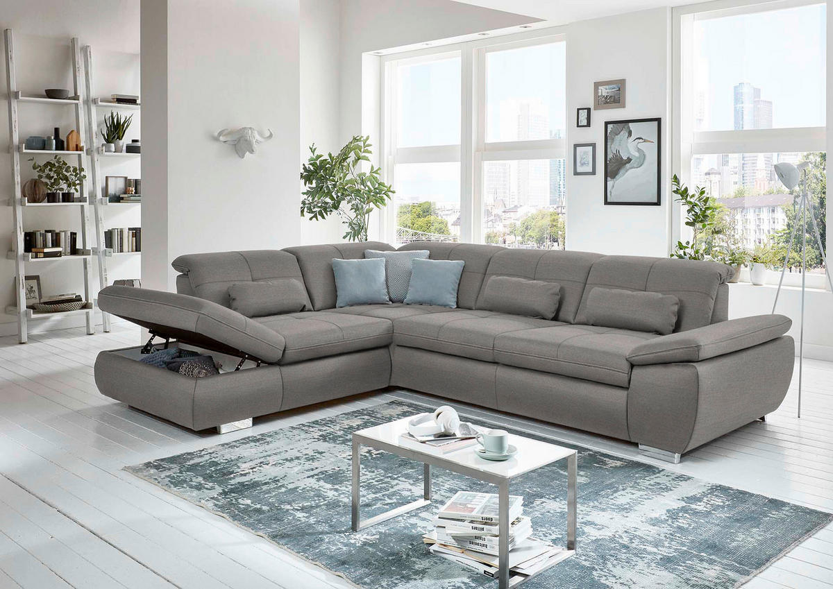 ECKSOFA in Mikrofaser Hellgrau  - Silberfarben/Hellgrau, Design, Textil/Metall (260/320cm) - Beldomo Speed