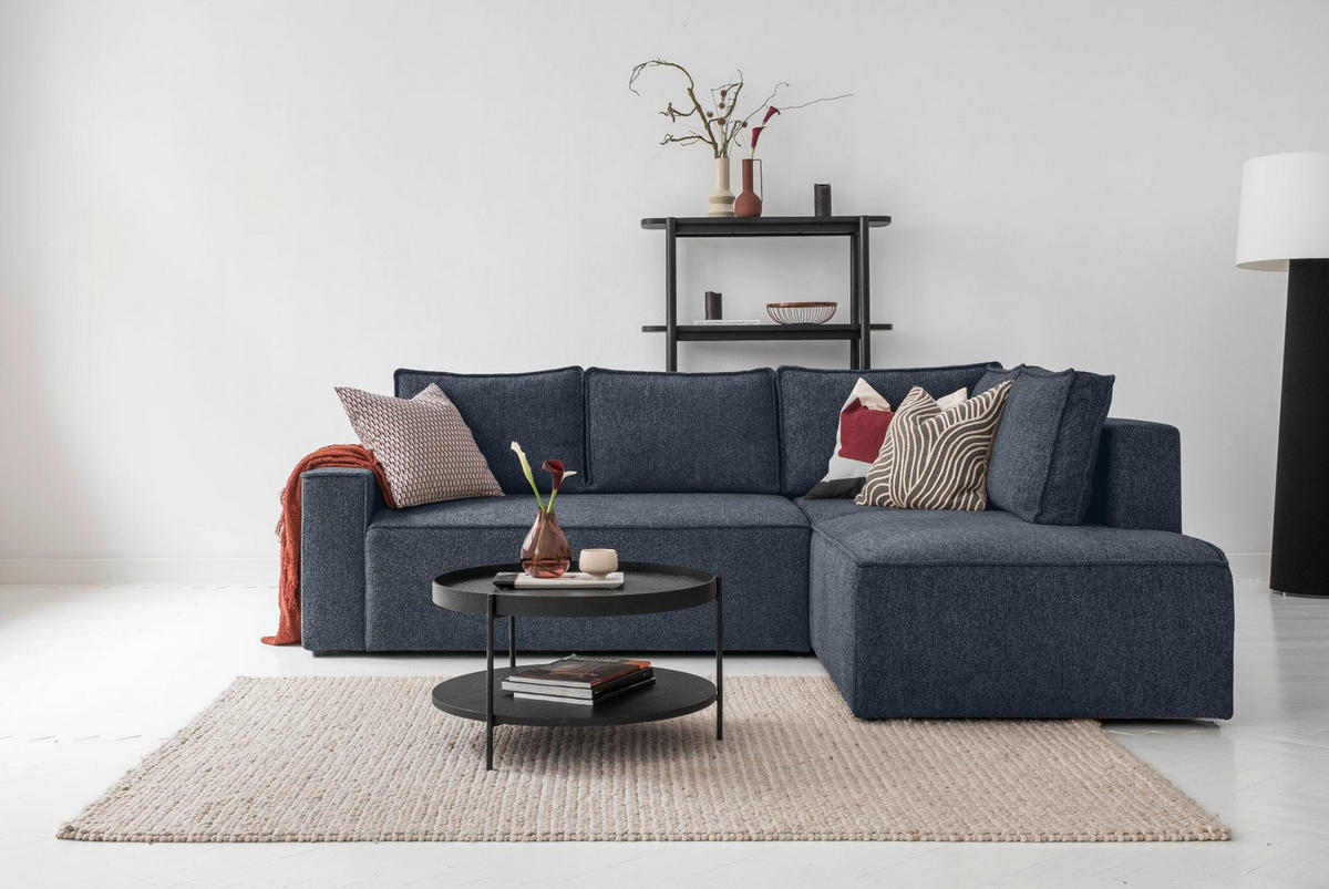 ECKSOFA in Dunkelblau  - Weiss/Schwarz, Design, Kunststoff/Textil (247/194cm) - MID.YOU