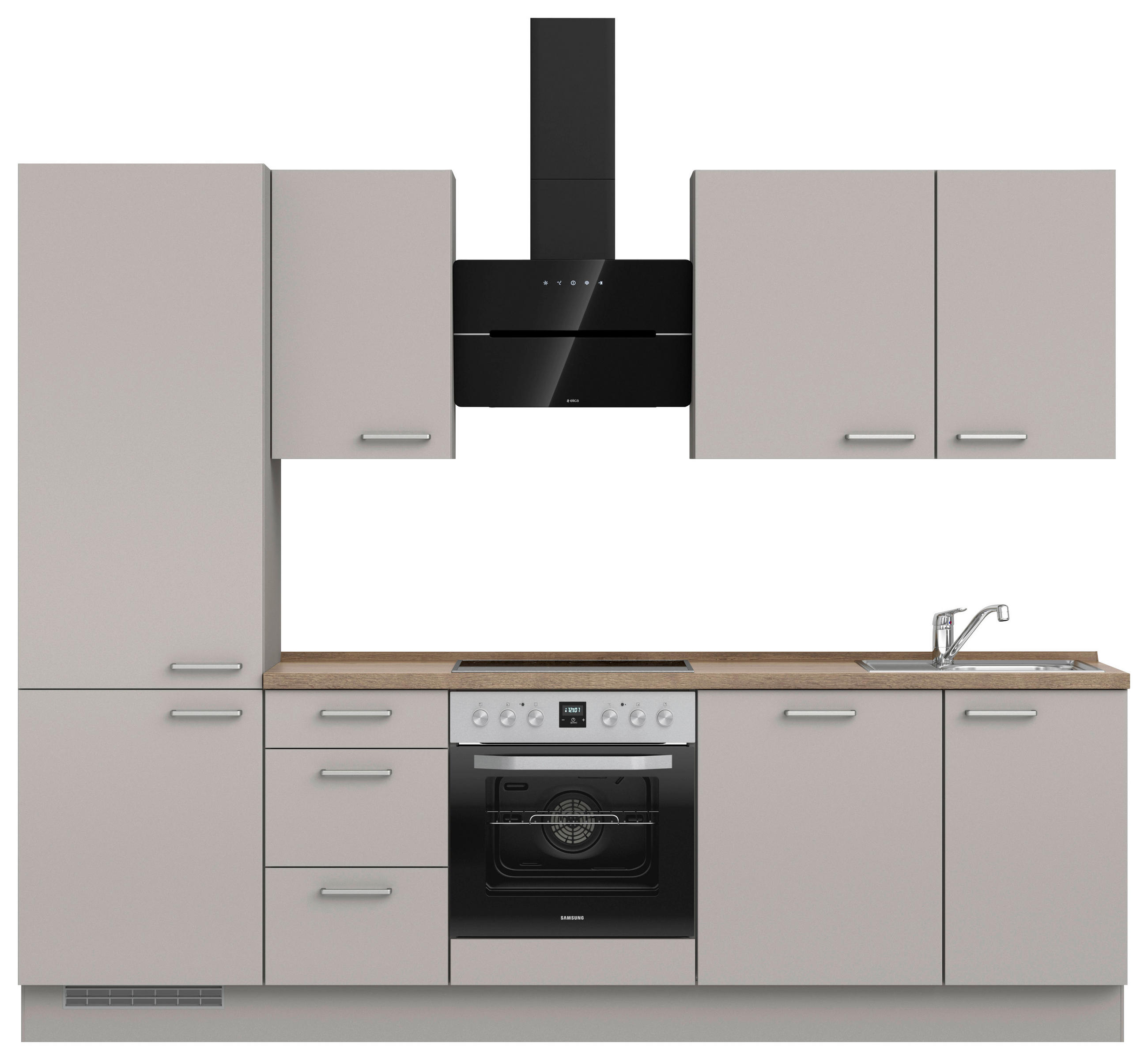 KÜCHENLEERBLOCK 270 cm   in Grau, Eiche dunkel  - Eiche dunkel/Edelstahlfarben, MODERN, Holzwerkstoff/Metall (270cm) - Nobilia