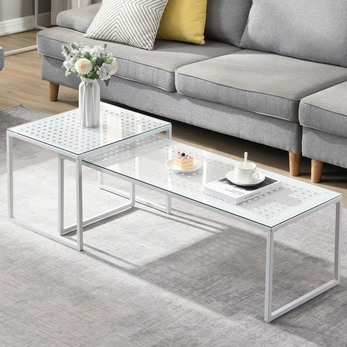 SATZTISCH in Glas 100/40/35 cm  - Weiß, Design, Glas/Metall (100/40/35cm) - MID.YOU