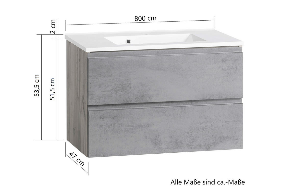 WASCHTISCHKOMBI 80 cm  - Eiche Wotan, MODERN, Holzwerkstoff/Stein (80cm) - Held