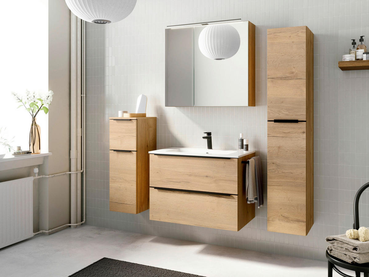 WASCHTISCHKOMBI 81 cm  - Eichefarben/Schwarz, MODERN, Holzwerkstoff/Stein (81cm) - Nobilia