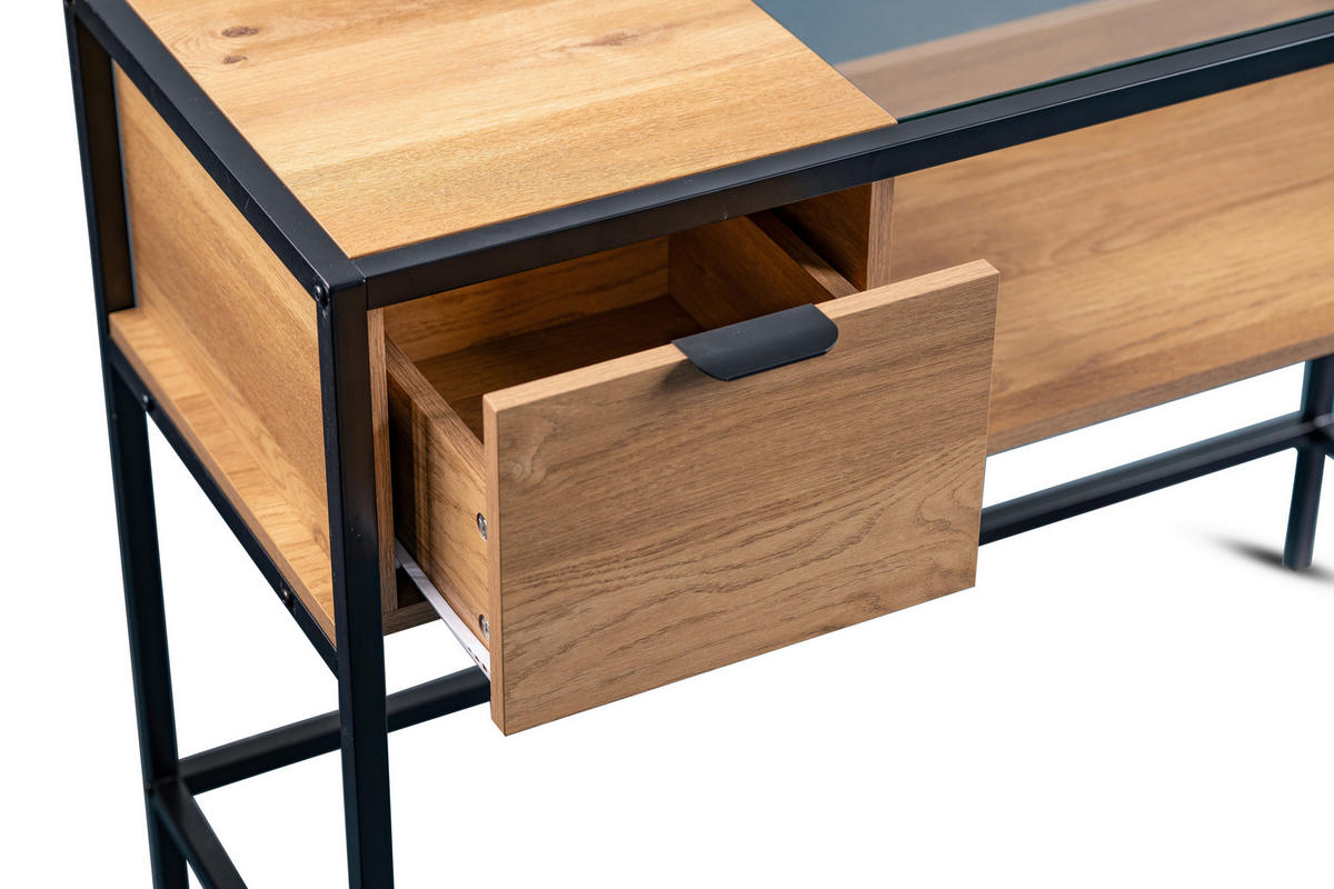 KONSOLENTISCH in Metall, Glas, Holzwerkstoff 100/40/75 cm    - Eichefarben/Schwarz, Basics, Glas/Holzwerkstoff (100/40/75cm) - Xora