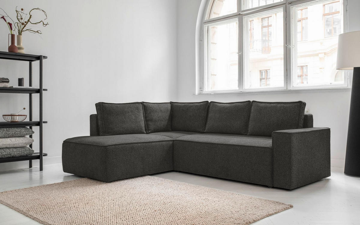 ECKSOFA in Dunkelgrau  - Weiss/Dunkelgrau, Design, Kunststoff/Textil (194/246cm) - MID.YOU