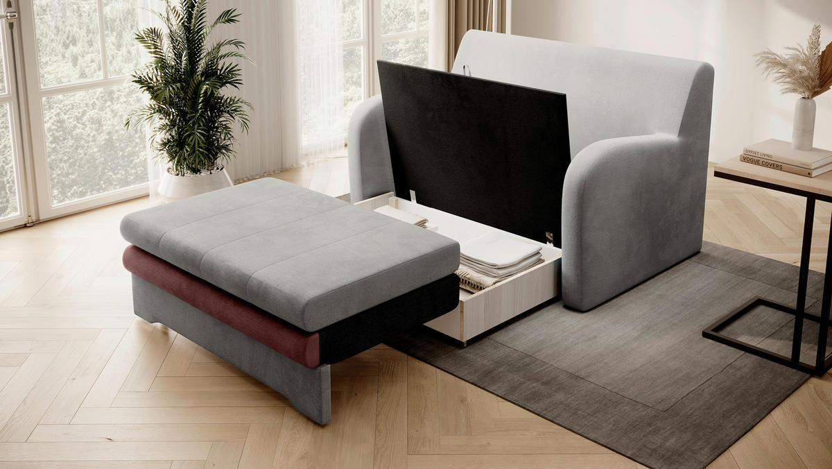SCHLAFSOFA in Samt Rosa, Hellgrau  - Hellgrau/Schwarz, Design, Kunststoff/Textil (244/97/97cm) - MID.YOU