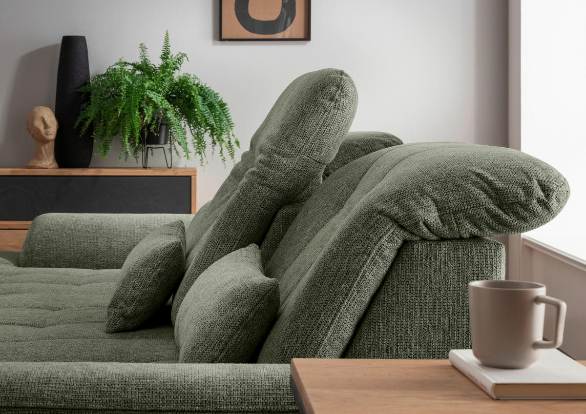 ECKSOFA in Chenille Grün  - Chromfarben/Grün, Modern, Textil/Metall (184/314cm) - Livetastic