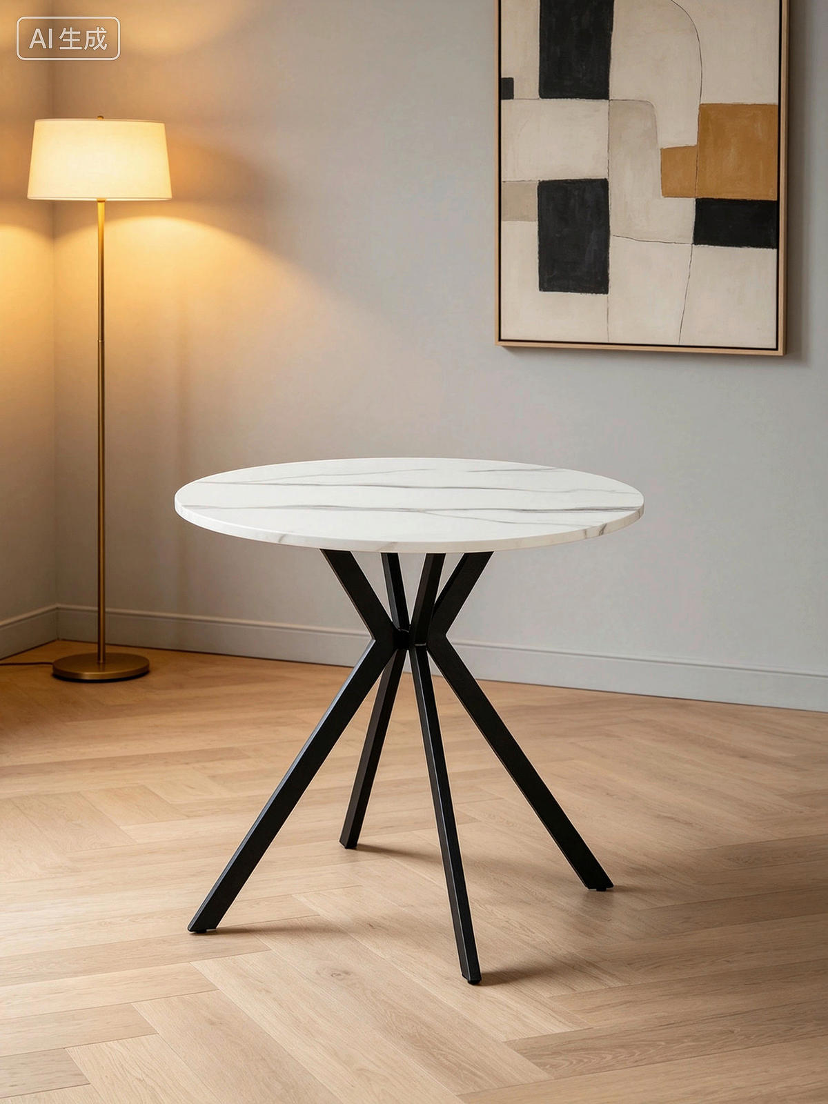 ESSTISCH 80/80/76 cm Nachbildung  Metall, Holzwerkstoff rund Schwarz, Weiß  - Schwarz/Weiß, Design, Holzwerkstoff/Metall (80/80/76cm) - Milino