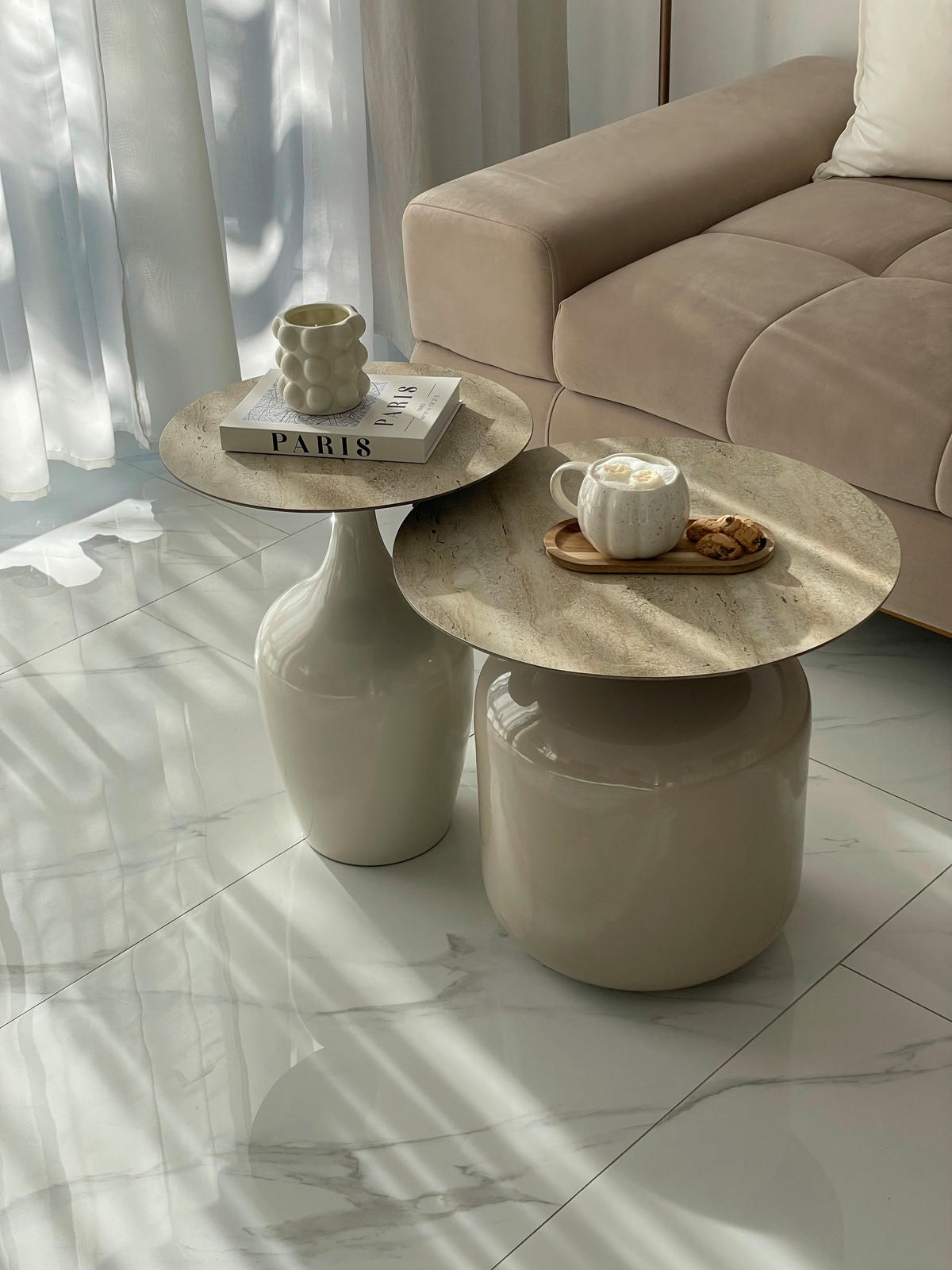 BEISTELLTISCH 50/50/46 cm Taupe rund  - Taupe, MODERN, Keramik/Metall (50/50/46cm) - Milino