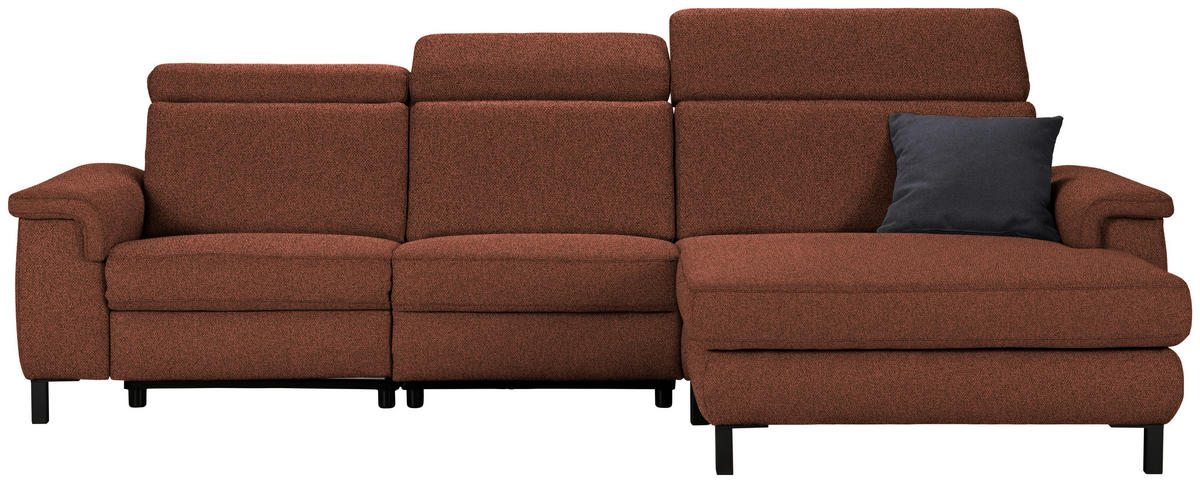 ECKSOFA Rostfarben Flachgewebe Rücken echt, Kopfteilverstellung  - Rostfarben/Schwarz, KONVENTIONELL, Textil/Metall (304/182cm) - Pure Home Comfort