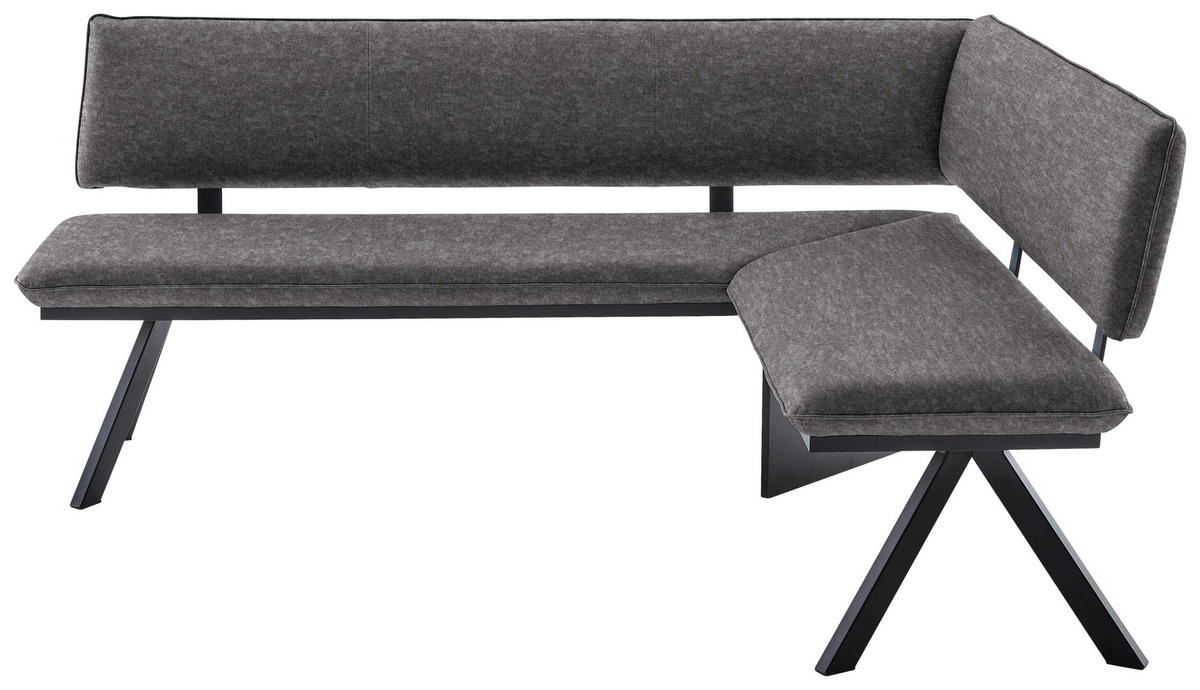 ECKBANK in Metall, Textil Grau, Schwarz  - Schwarz/Grau, Modern, Textil/Metall (190/150cm) - Cantus