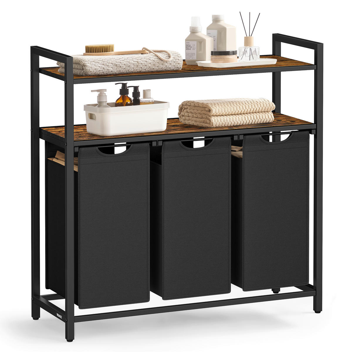 WÄSCHEKORB - Schwarz/Braun, MODERN, Holzwerkstoff/Metall (92,5/92/33cm) - MID.YOU