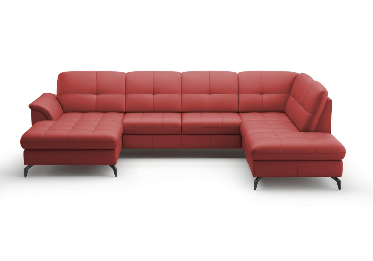 WOHNLANDSCHAFT in Vliesstoff Kombination Echtleder/Stoff Rot  - Rot/Schwarz, Modern, Leder/Textil (164/319/212cm) - Sit & More