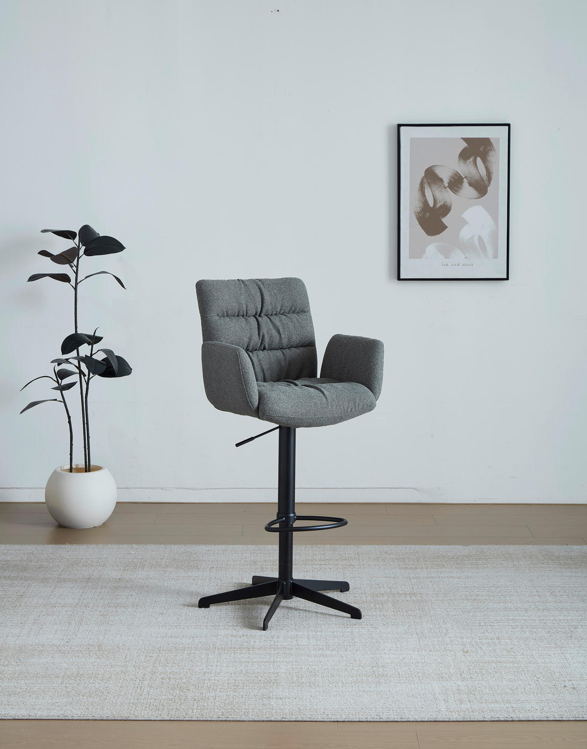 BARHOCKER Leinenoptik Grün, Schwarz Stahl Sitzfläche 360° drehbar  - Schwarz/Grün, Design, Textil/Metall (58/107-125/57cm) - Dieter Knoll