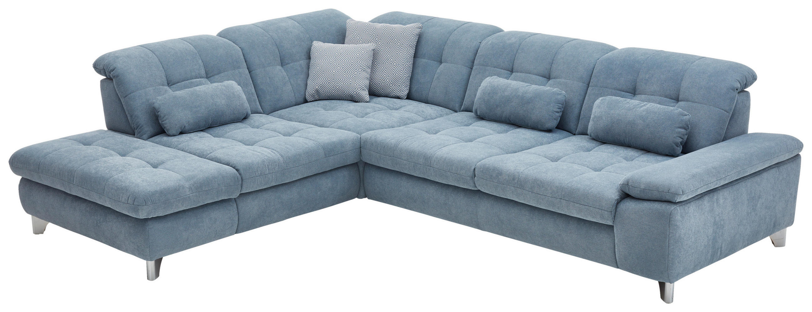 ECKSOFA in Chenille Hellblau  - Chromfarben/Hellblau, Design, Textil/Metall (260/310cm) - Beldomo Speed
