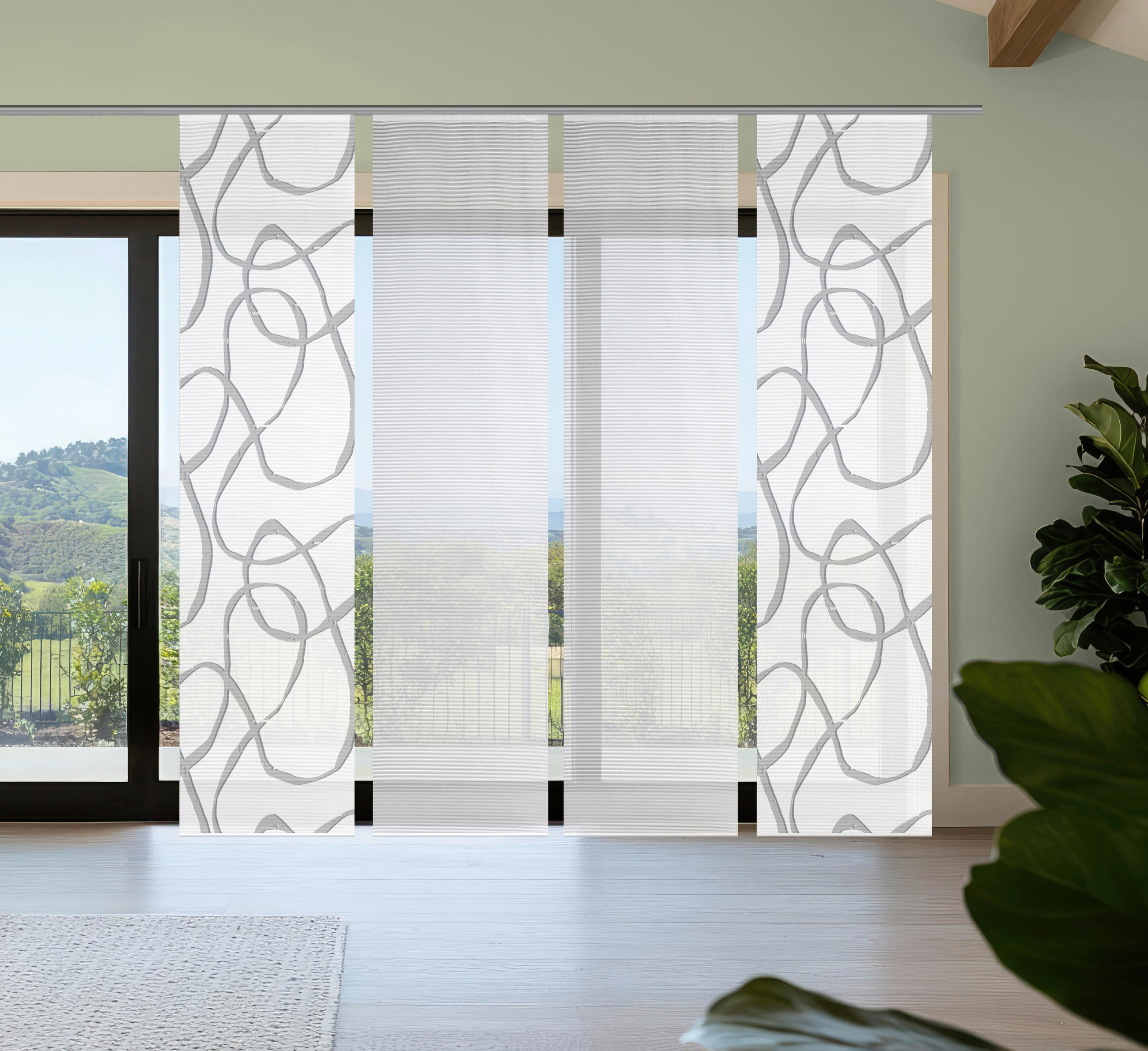 FLÄCHENVORHANG  4 Stück  blickdicht  60/260 cm   - Grau Hochglanz/Weiß, KONVENTIONELL, Textil (60/260cm)