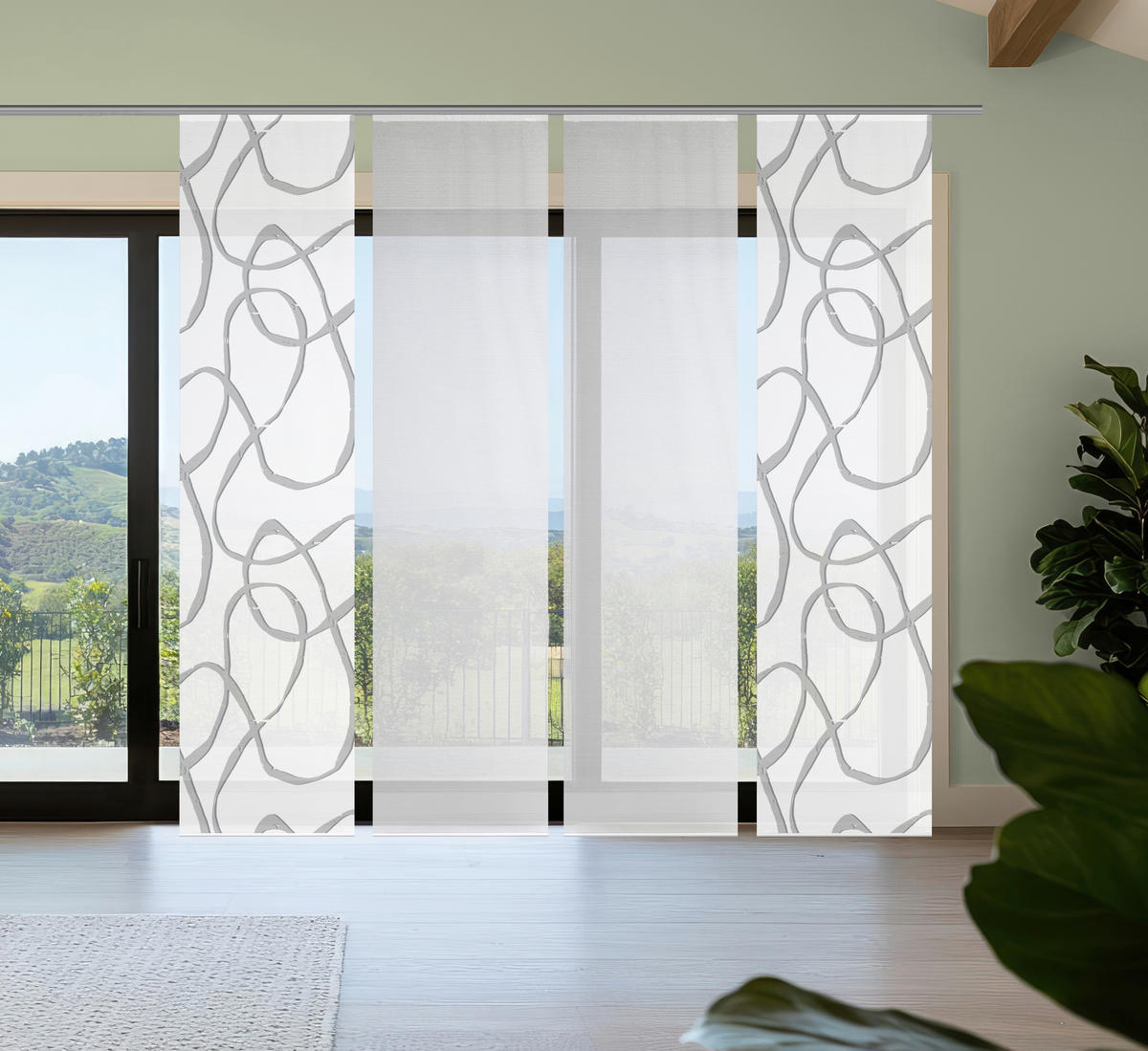 FLÄCHENVORHANG  4 Stück  blickdicht  60/260 cm   - Grau Hochglanz/Weiß, KONVENTIONELL, Textil (60/260cm)