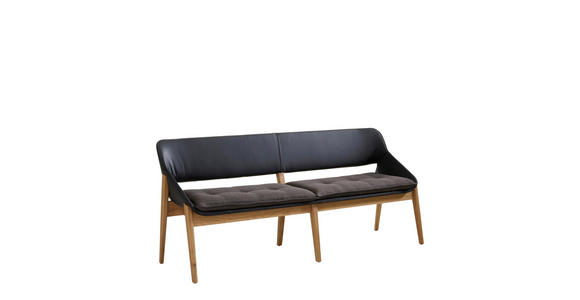 SITZBANK 180/81/55 cm in Dunkelgrau, Eichefarben, Schwarz - Eichefarben/Dunkelgrau, Design, Leder/Holz (180/81/55cm) - Valnatura