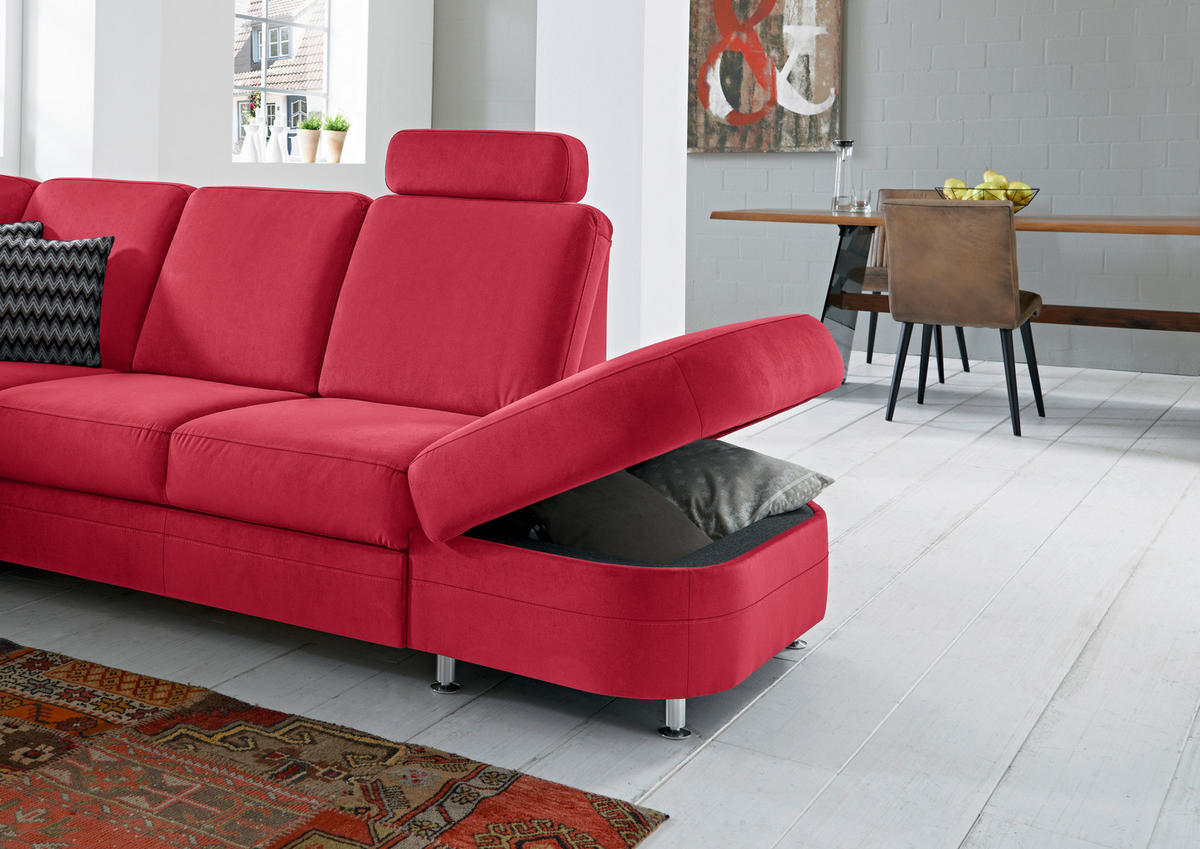 ECKSOFA in Flachgewebe Rot  - Rot/Alufarben, Konventionell, Textil/Metall (269/287cm) - Beldomo System