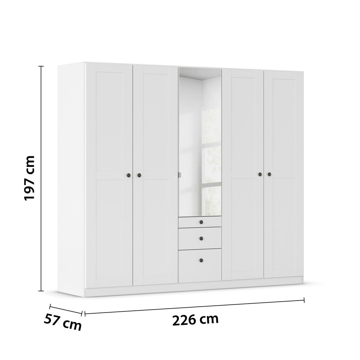 DREHTÜRENSCHRANK 226/197/54 cm,  in Weiß, 5-türig  - Schwarz/Weiß, KONVENTIONELL, Glas/Holzwerkstoff (226/197/54cm) - home24
