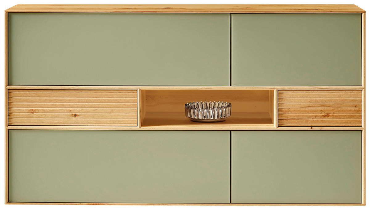 SIDEBOARD Salbeigrün, Buchefarben  158,1/89,8/47 cm  - Salbeigrün/Buchefarben, Design, Glas/Holz (158,1/89,8/47cm) - Anrei
