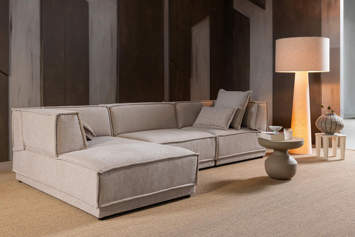 ECKSOFA Manu in Chenille Naturfarben  160/286 cm  - Schwarz/Naturfarben, MODERN, Kunststoff/Textil (160/286cm) - Livetastic