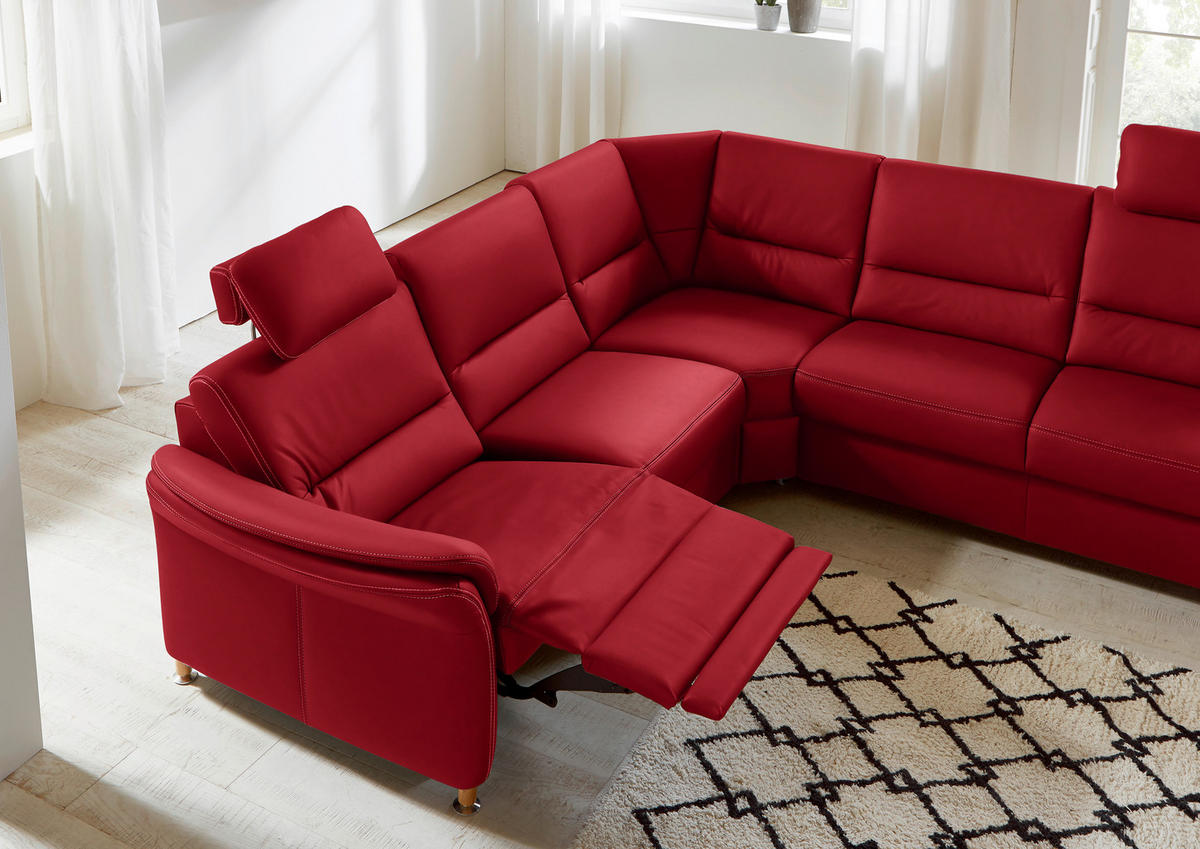 ECKSOFA in Echtleder Rot  - Eichefarben/Beige, Konventionell, Leder/Holz (262/262cm) - Beldomo Premium