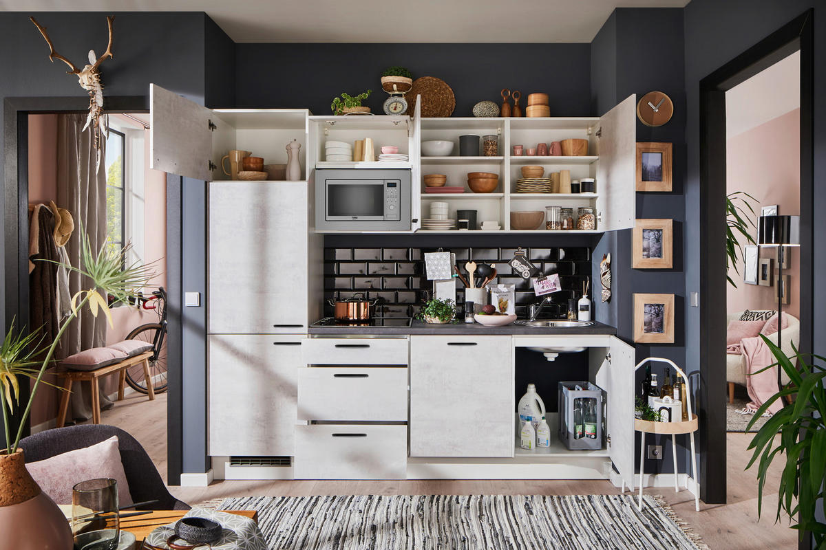 KÜCHENLEERBLOCK 240 cm   in Graphitfarben, Weiß, Hellgrau  - Hellgrau/Schwarz, Design, Holzwerkstoff/Metall (240cm) - Pino