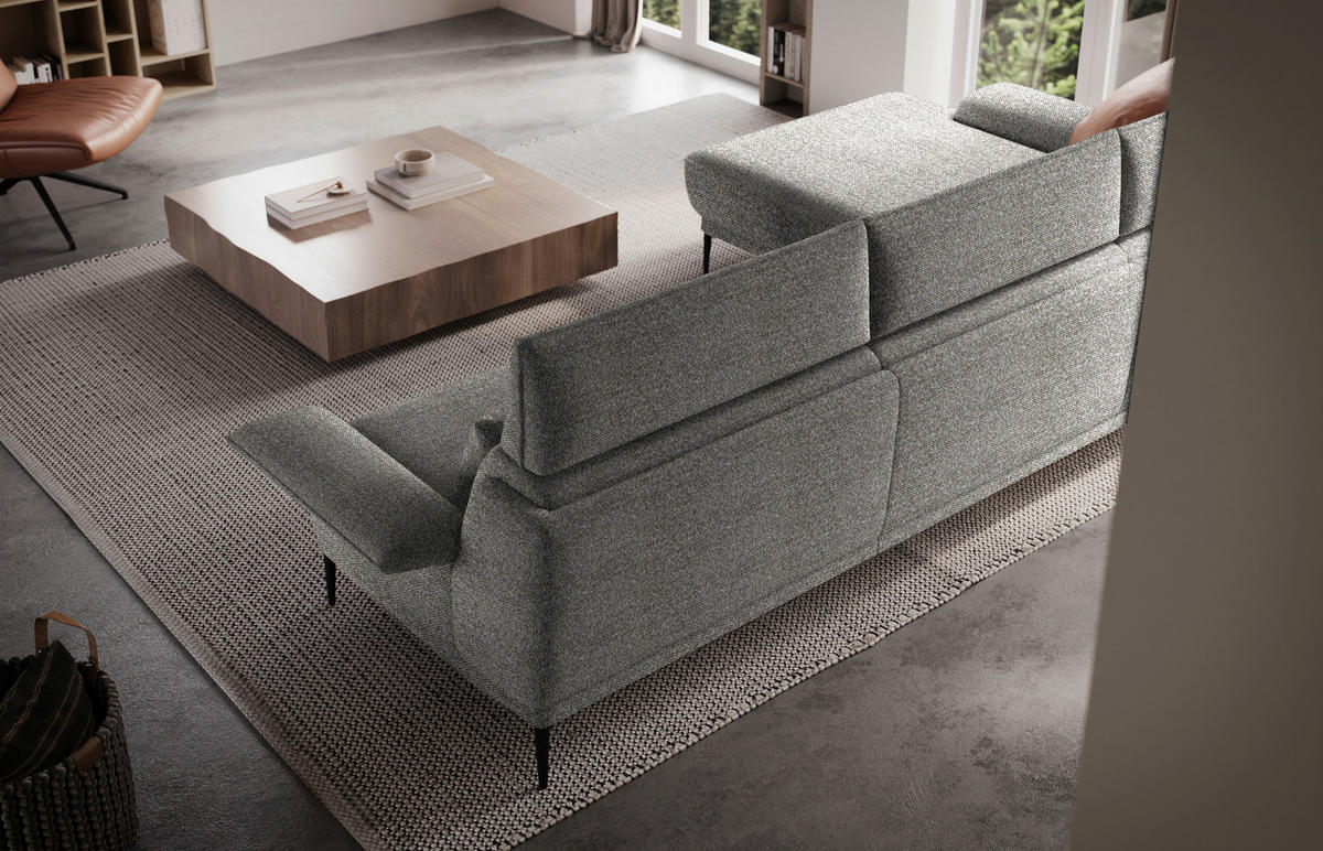 ECKSOFA in Bouclé Grau  186/330 cm  - Schwarz/Grau, MODERN, Textil/Metall (186/330cm) - Johann Jakob