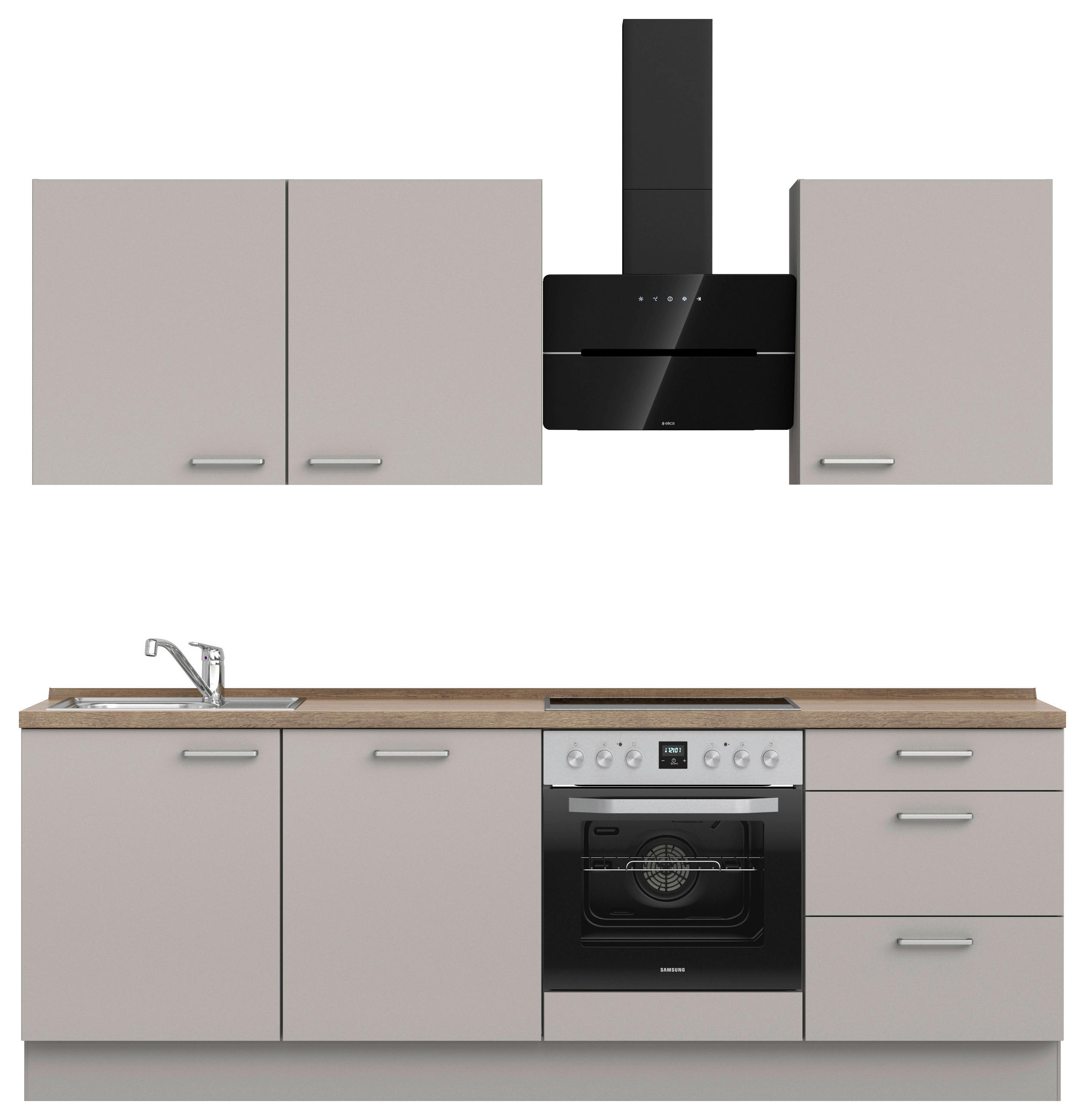 KÜCHENLEERBLOCK 240 cm   in Grau, Eiche dunkel  - Eiche dunkel/Edelstahlfarben, MODERN, Holzwerkstoff/Metall (240cm) - Nobilia