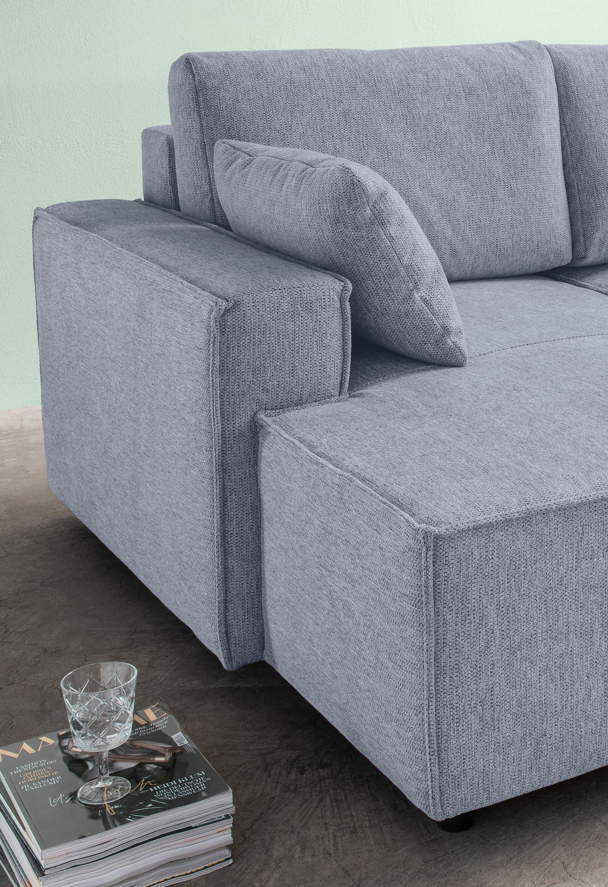 BIGSOFA in Chenille Hellblau  - Schwarz/Hellblau, Modern, Kunststoff/Textil (188/86/154cm) - Livetastic