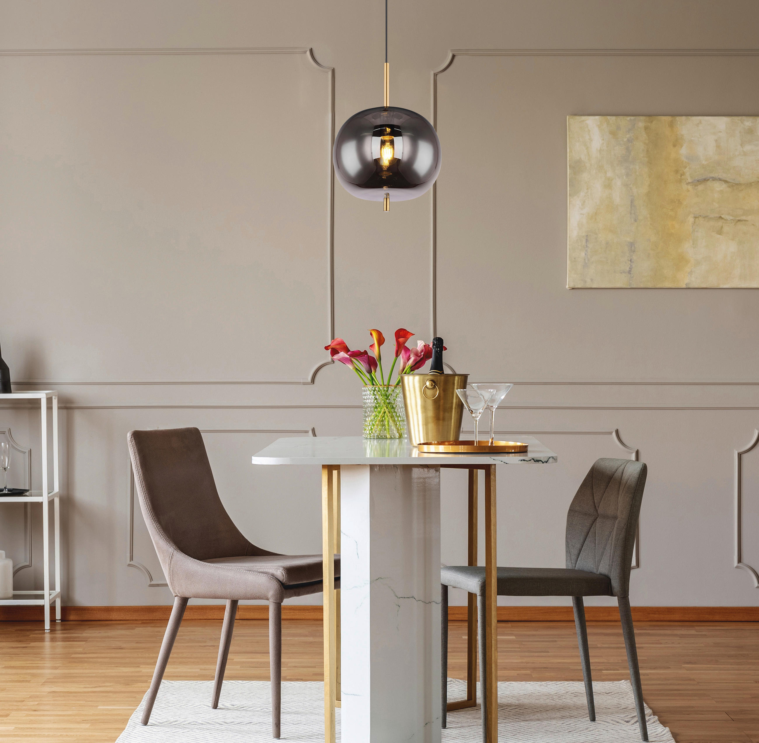 HÄNGELEUCHTE Blacky I 30/120 cm   - Messingfarben, Design, Glas/Metall (30/120cm) - Globo