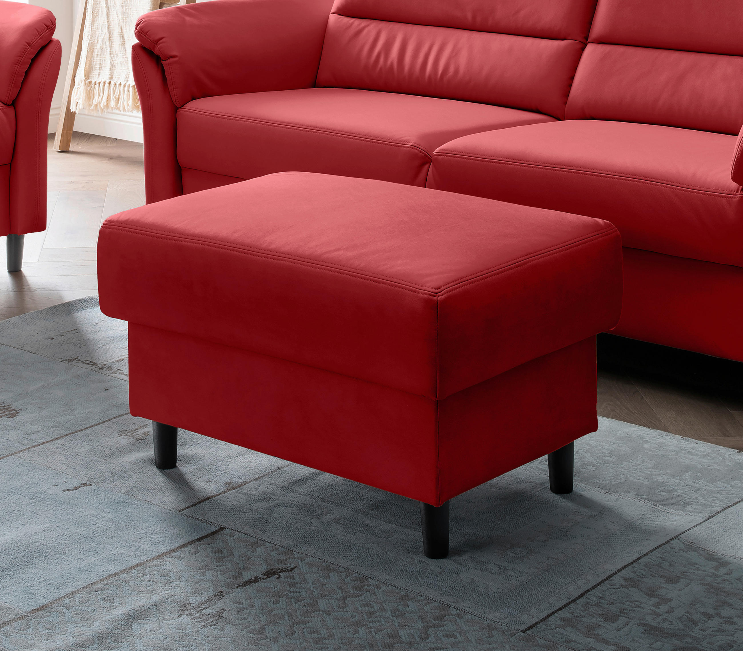 HOCKER in Textil Rot  - Rot/Schwarz, MODERN, Holz/Textil (76/46/55cm) - Livetastic