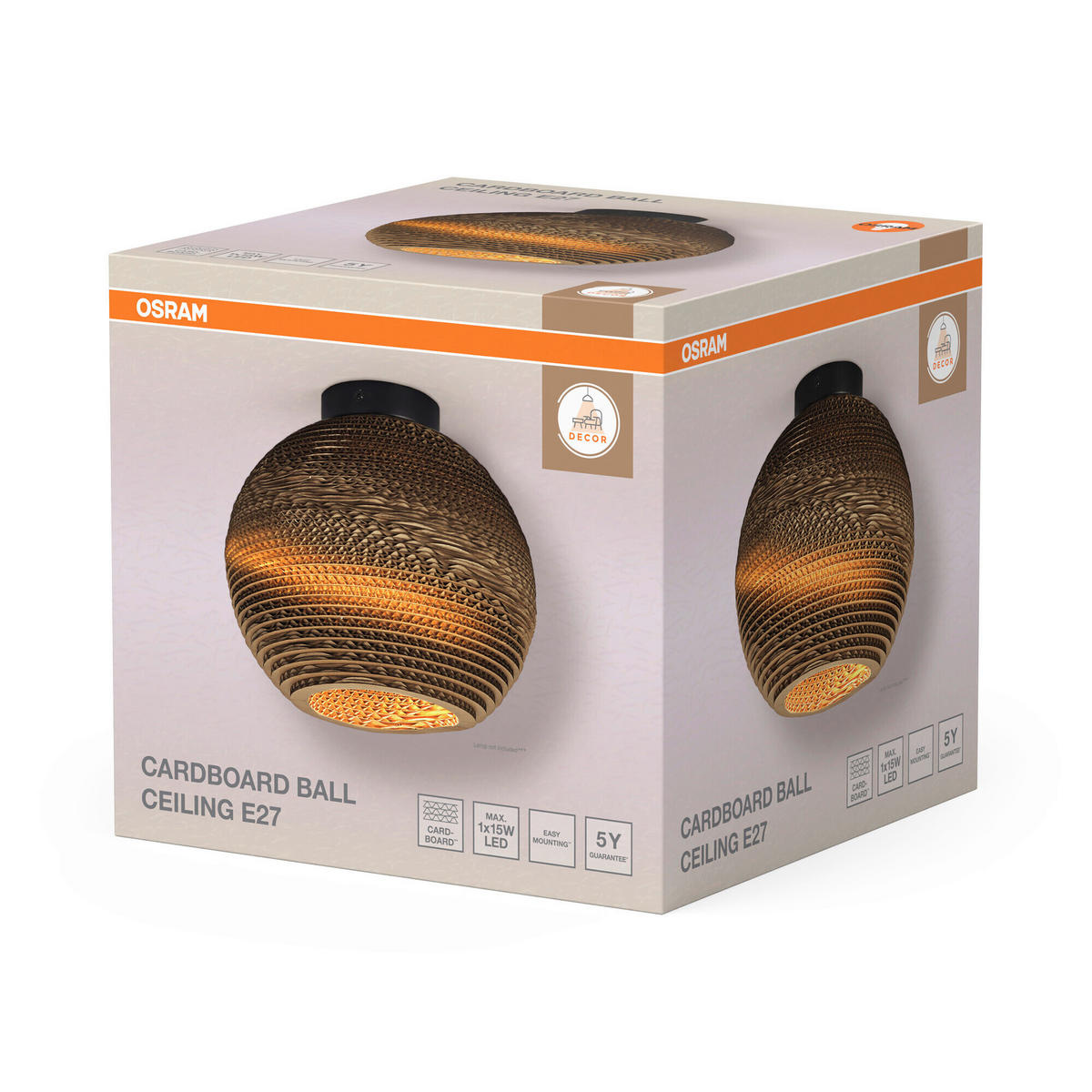 DECKENLEUCHTE  26/23 cm    - Braun, Natur, Karton/Metall (26/23cm) - Osram
