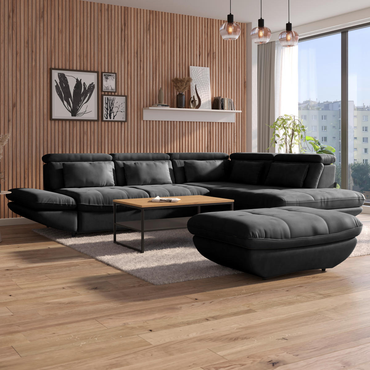 HOCKER in Textil Anthrazit  - Anthrazit/Schwarz, Modern, Kunststoff/Textil (107/75cm) - MID.YOU