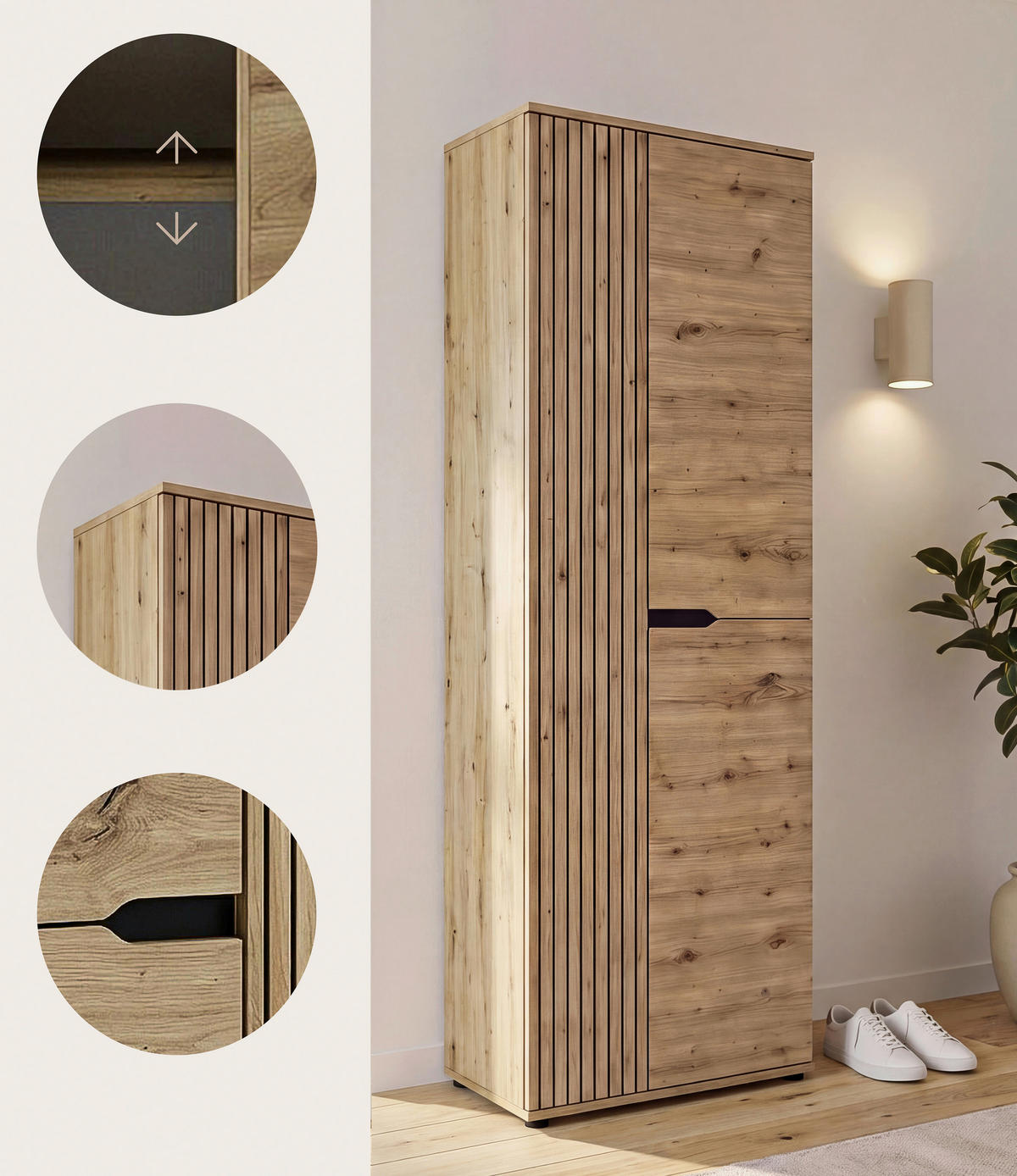 GARDEROBENSCHRANK  in 65/191/37 cm  - Schwarz/Eiche Artisan, Design, Holzwerkstoff/Kunststoff (65/191/37cm) - MID.YOU