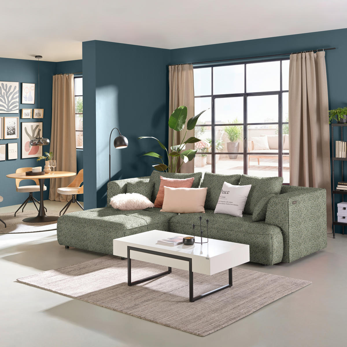 ECKSOFA Webstoff Khaki  - Khaki/Schwarz, Design, Kunststoff/Textil (188/288cm) - Welnova