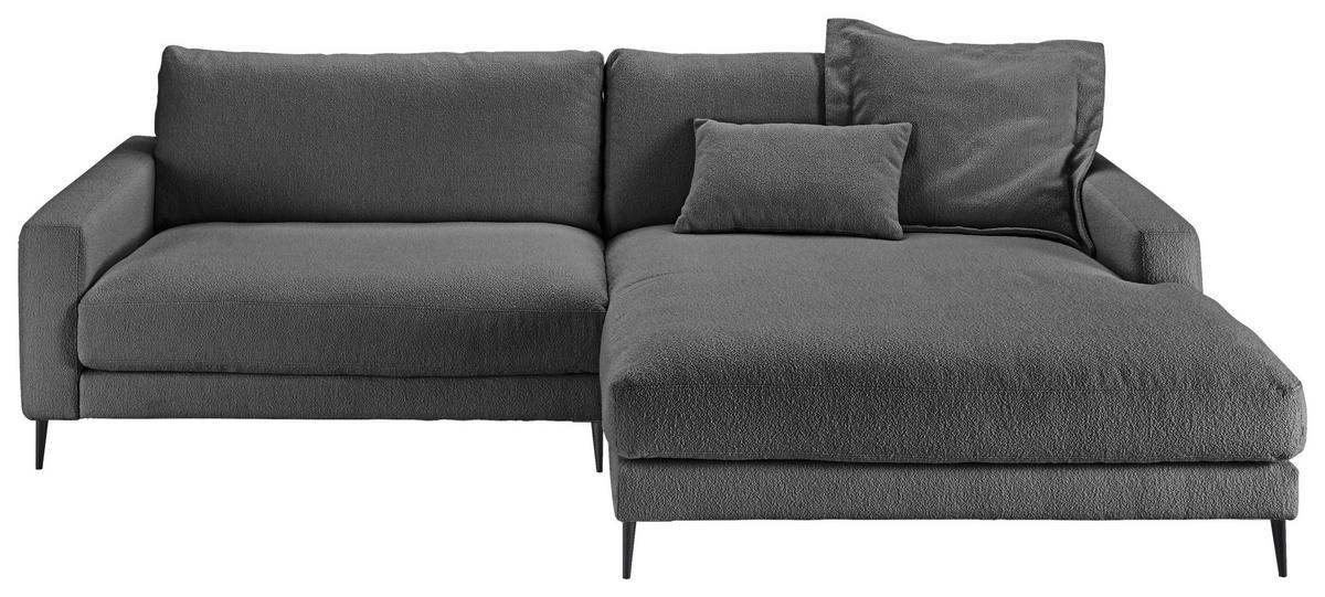ECKSOFA Anthrazit Flachgewebe  - Anthrazit/Schwarz, Design, Textil/Metall (272/190cm) - Pure Home Lifestyle