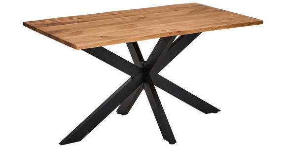ESSTISCH 140/80/76 cm Echtholz  Holz, Metall rechteckig Eichefarben  - Eichefarben/Schwarz, LIFESTYLE, Holz/Metall (140/80/76cm) - Linea Natura