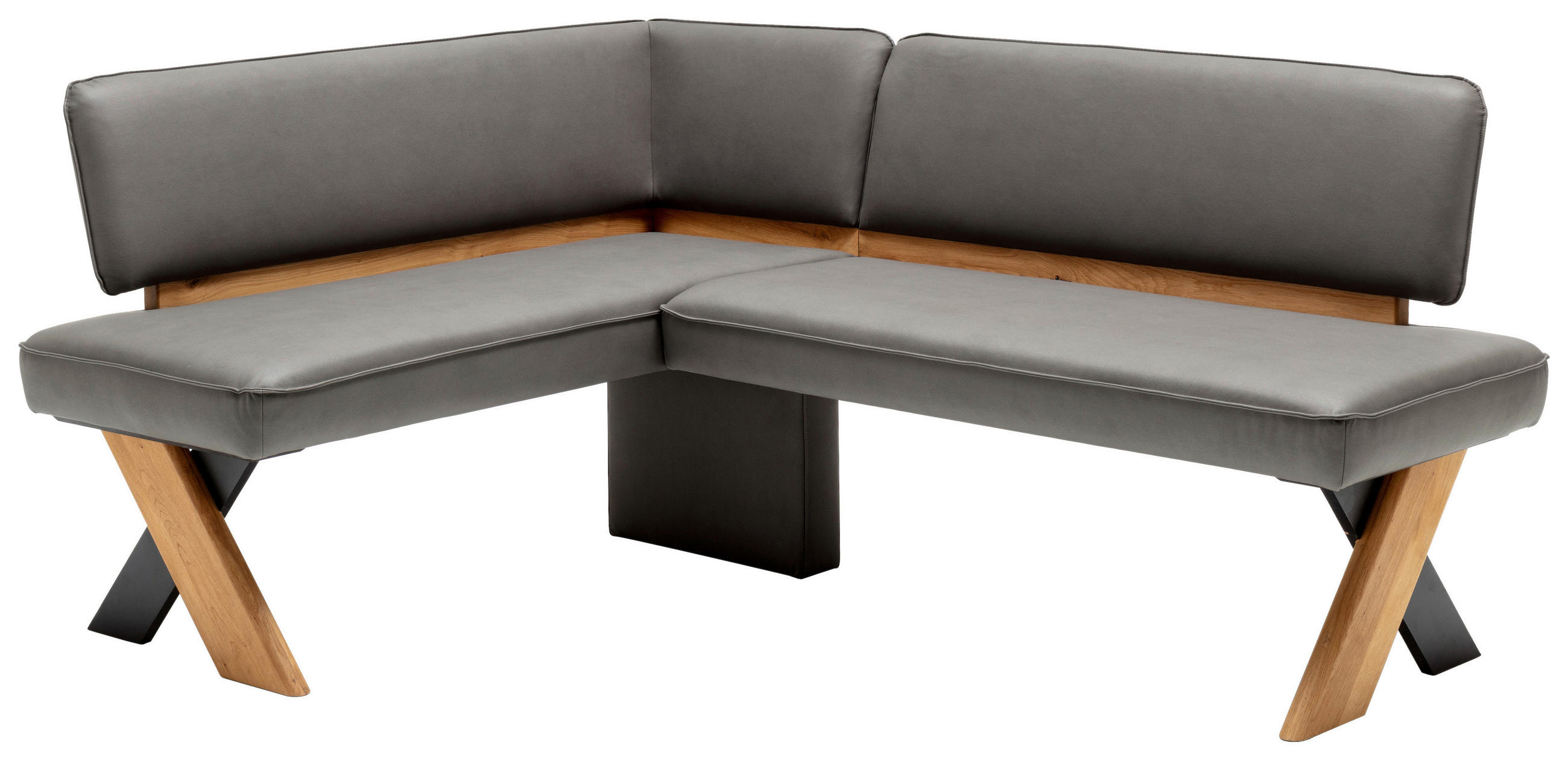 ECKBANK 145/188 cm Flachgewebe Dunkelgrau Eiche massiv   - Wildeiche/Dunkelgrau, KONVENTIONELL, Holz/Textil (145/188cm) - Venda